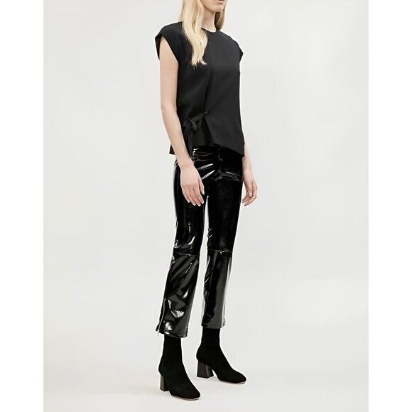 NWOT Maje black faux patent vinyl high-rise, straight leg, cropped trouser pants - Picture 4 of 11